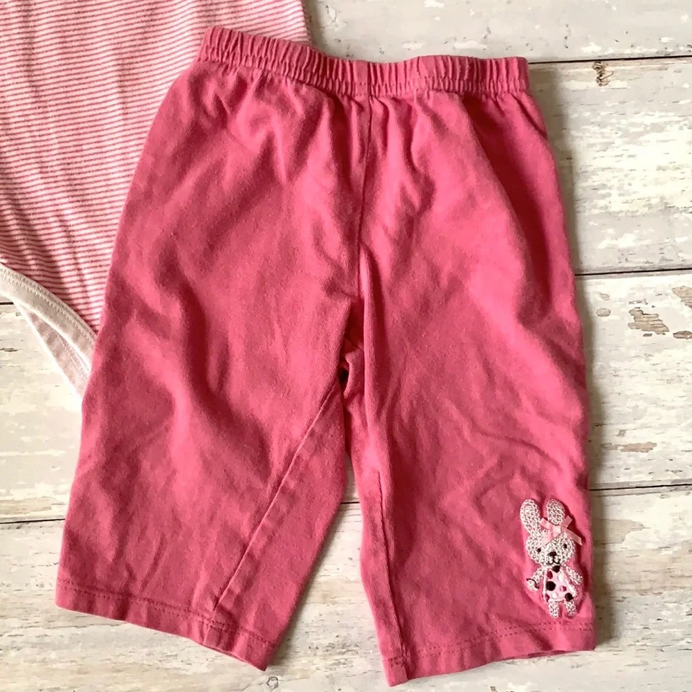 Baby Girl 6m Outfit Carters Pink Stripes Pants Set Light Pink Onesie Bodysuit